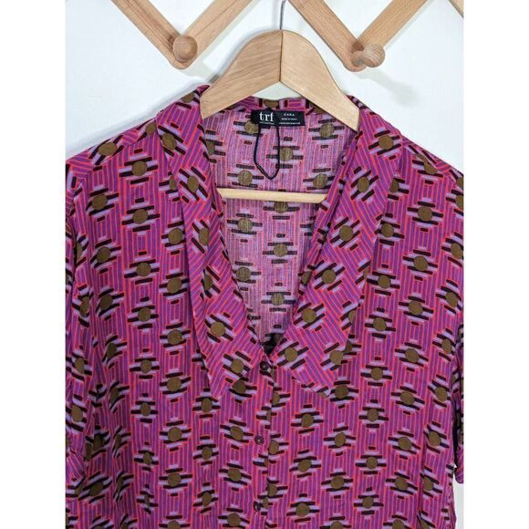Zara trf Collection Pink Patterned Cropped Button Front Top - Size M - Picture 5 of 6